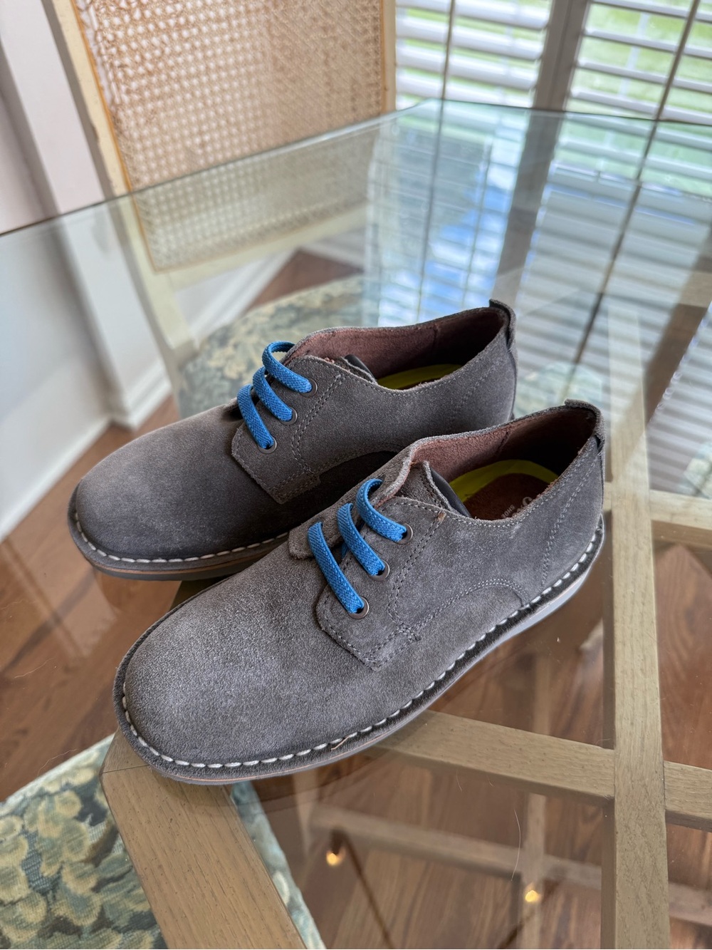 Boys’ Florsheim Grey Suede Casual Derby with Blue Laces